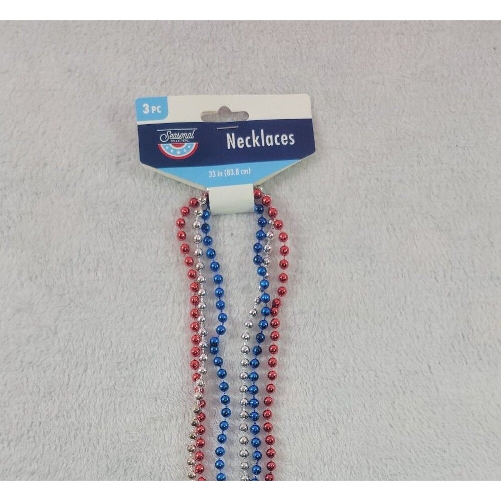 Greenbrier 4th of July Patriotic Beaded Necklaces 3 Pc Set Red White Blue 33 In